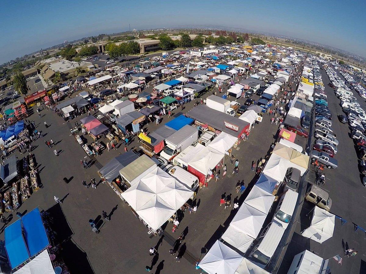Aerial view of a busy flea market